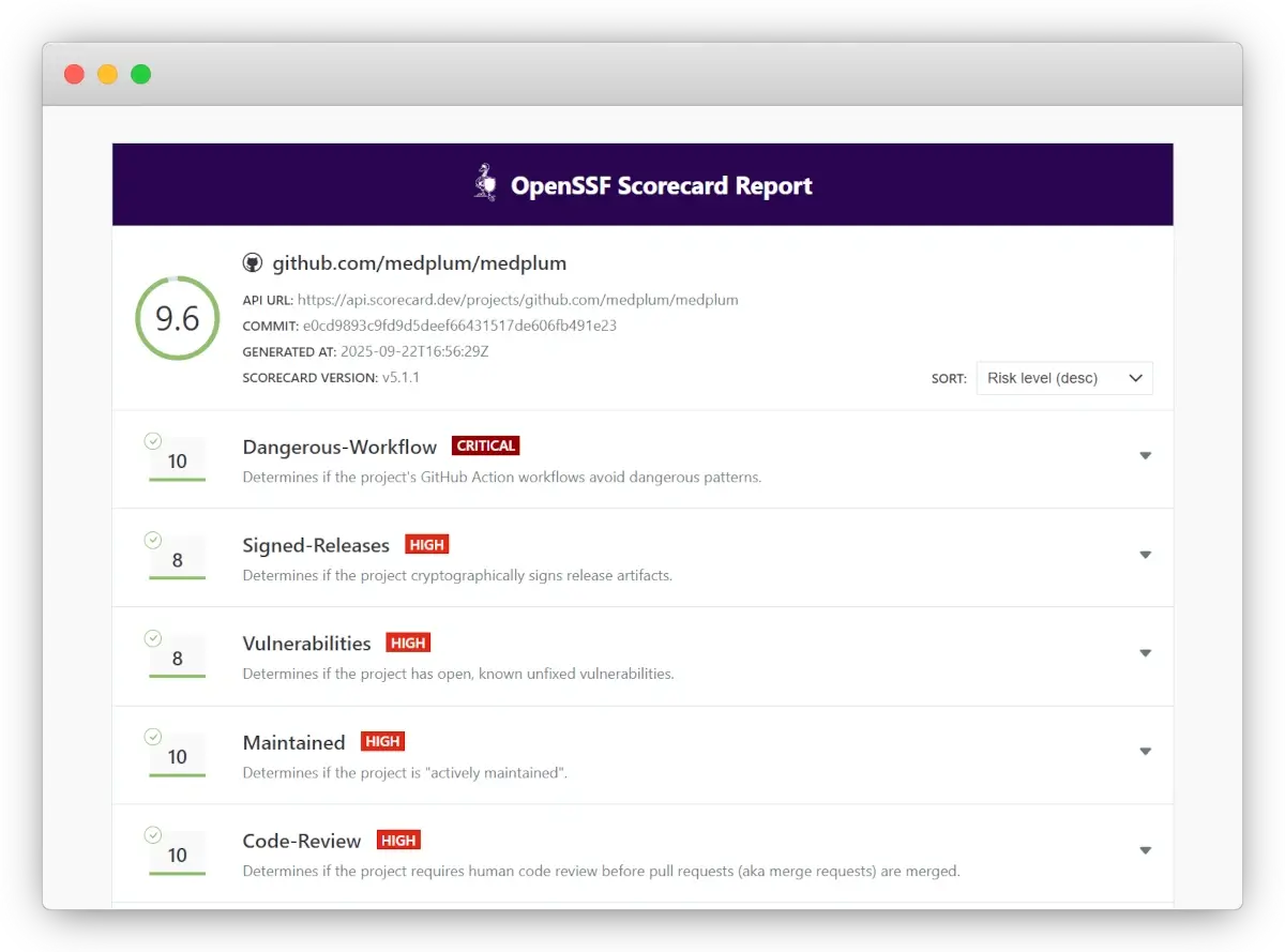 OpenSSF Scorecard screenshot
